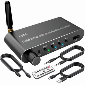 Digital to Analog Audio Converter with Bluetooth 5.1 Receiver Transmitter DAC Digital Coaxial Optical to 3.5 mm RCA Audio Adapter for Stereo/Speakers/Home Audio Music Streaming Stereo System network audio player,digital streamer,audio file player,