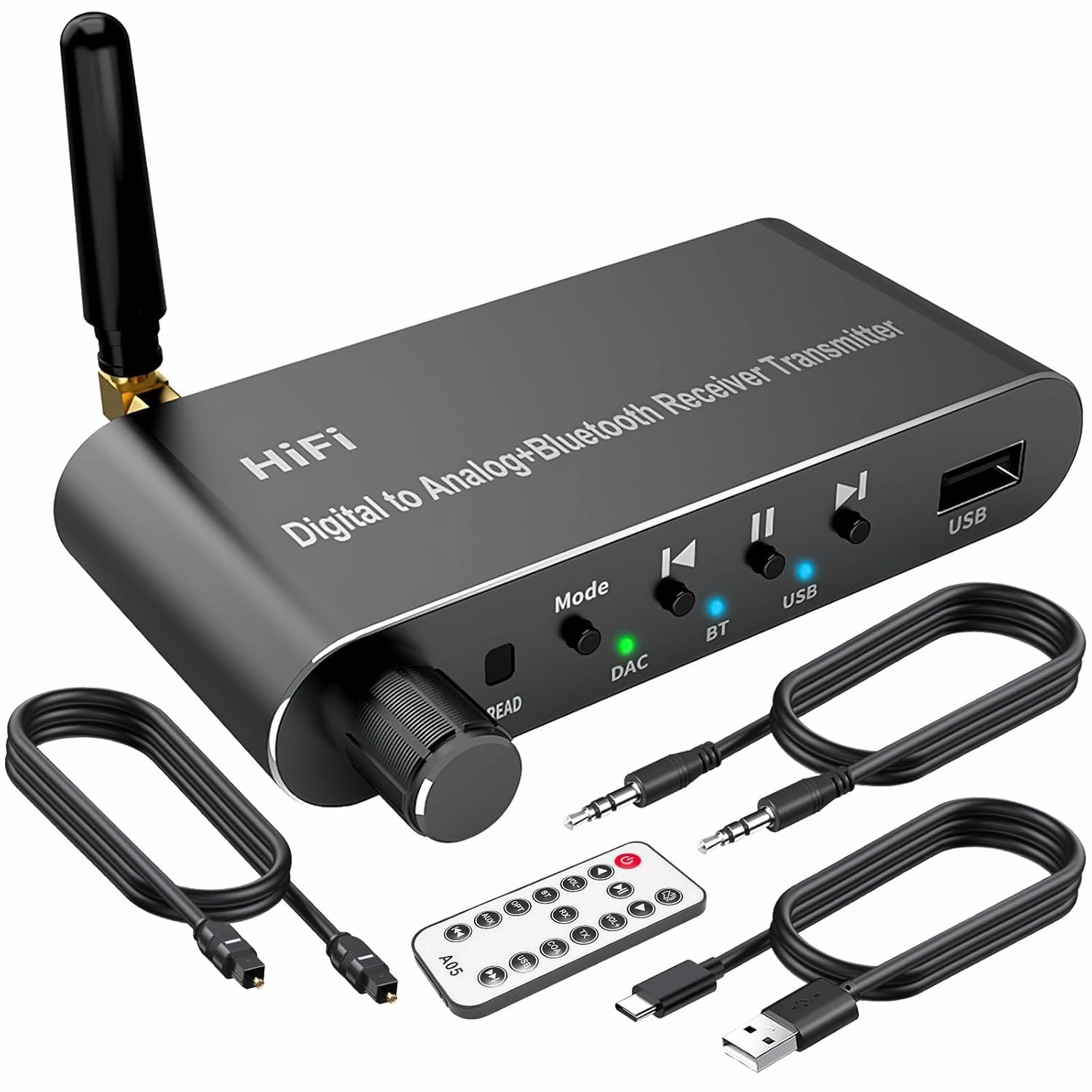 Digital to Analog Audio Converter with Bluetooth 5.1 Receiver Transmitter DAC Digital Coaxial Optical to 3.5 mm RCA Audio Adapter for Stereo/Speakers/Home Audio Music Streaming Stereo System network audio player,digital streamer,audio file player,