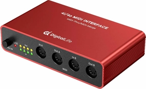 DigitalLife Stand-Alone Quad-I/O 5-PIN DIN MIDI Interface - MIDI Thru Box (4-In/4-Out) & MIDI Merge Box (2-In/4-Out), w/LED Indicators, Metal audio interface,USB interface,music recording input,
