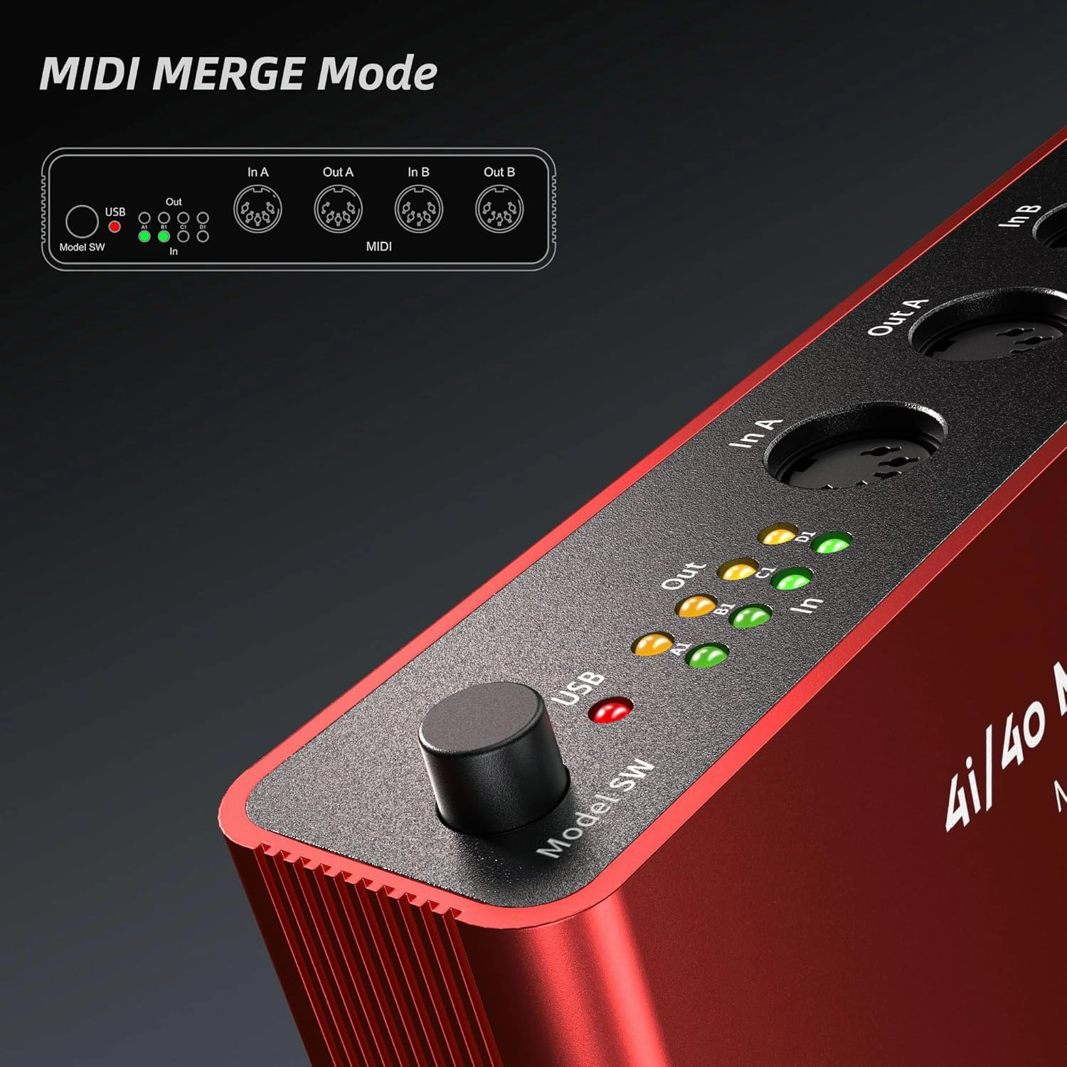 DigitalLife Stand-Alone Quad-I/O 5-PIN DIN MIDI Interface - MIDI Thru Box (4-In/4-Out) & MIDI Merge Box (2-In/4-Out), w/LED Indicators, Metal