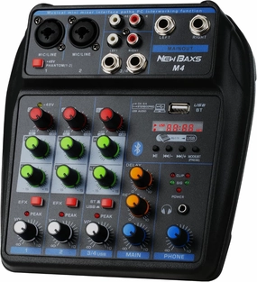 DJ Audio Mixer, DJ Mixers 4 Channel Sound Board with Bluetooth, NEW BAXS Sound Mixer Board XLR/1/4" Interface, USB/MP3 Computer Input 48V Phantom Power Stereo DJ Studio Streaming KTV Stage audio interface,USB interface,music recording input,