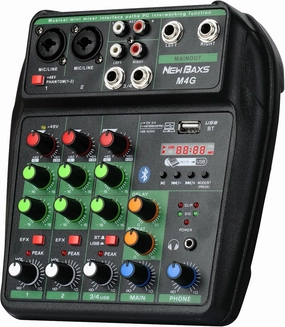 DJ Audio Mixer, DJ Mixers 4 Channel Sound Board with Bluetooth, NEW BAXS Sound Mixer Board XRL/1/4" Interface, USB/MP3 Computer Input 48V Phantom Power Stereo DJ Studio Streaming KTV Stage,Balck audio interface,USB interface,music recording input,