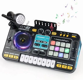DJ Mixer for Kids Age 3 , 2-In-1 8-Key Keyboard Piano 12 MIDI Buttons DJ Set with Entertainment Mode, Bluetooth & Recording Function, Musical Toys Gifts for Birthday, Christmas, New Year mixer console,audio mixing desk,DJ console,