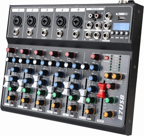 Dj Mixers 7 Channel Audio Mixer Sound Board with Bluetooth, Usb Audio Interface with 48V Phantom Power Sounds Mixer Board with FX Reverb Delay Effect for Streaming mixer console,audio mixing desk,DJ console,