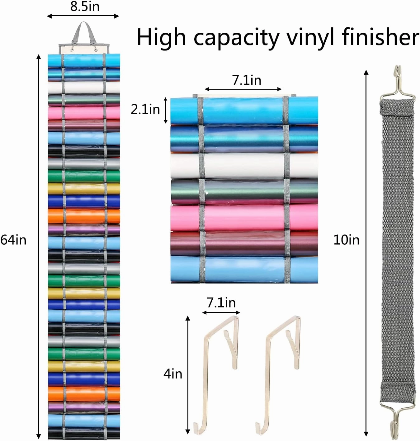DKHDBD Vinyl Roll Holder with 60 Compartments and Keeper Door Hooks Strap, Clear Organizers Wall Mount for Home Craft Closet (Grey)