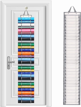 DKHDBD Vinyl Roll Holder with 60 Compartments and Keeper Door Hooks Strap, Clear Organizers Wall Mount for Home Craft Closet (Grey) vinyl storage,record holder,LP organizer,