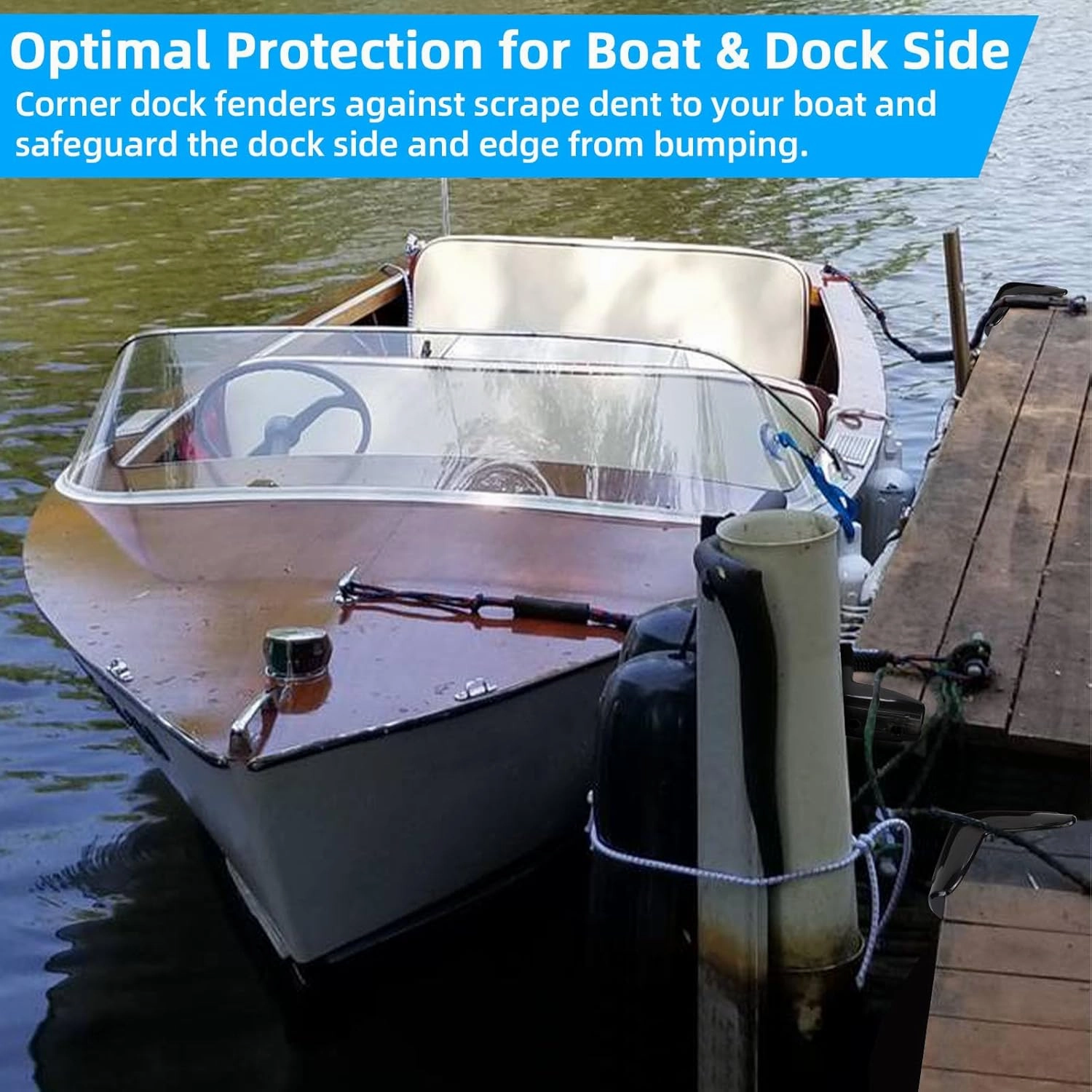 Dock Corner Bumpers Fenders Marine Corner Dock Bumpers Fender Guard for Docking, Soft UV-Resistant Marine-Grade Vinyl, Inflatable Protection, 10-Inch x 10-Inch, 2-Pack, Black