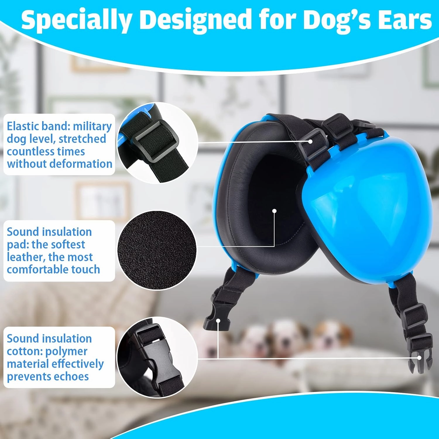 Dog Ear Muffs for Noise Protection, Noise Cancelling Headphones, 25dB NRR, Dog Ear Plugs for Hearing Protection from Thunder, Fireworks, Vacuums (S, Blue)