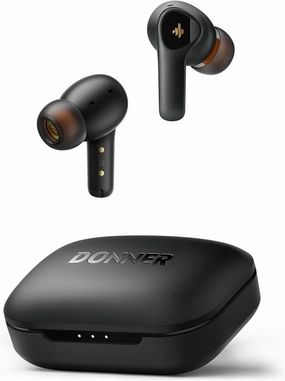 Donner Noise Cancelling Wireless Earbuds, Bluetooth 5.2 Earphones with 4 Mic Clear Calls, 12mm Drivers, App for Custom EQ, 32H Playtime, Fast Charging, Transparency - Dobuds ONE,Black TWS earbuds,compact wireless buds,Bluetooth ear tips,