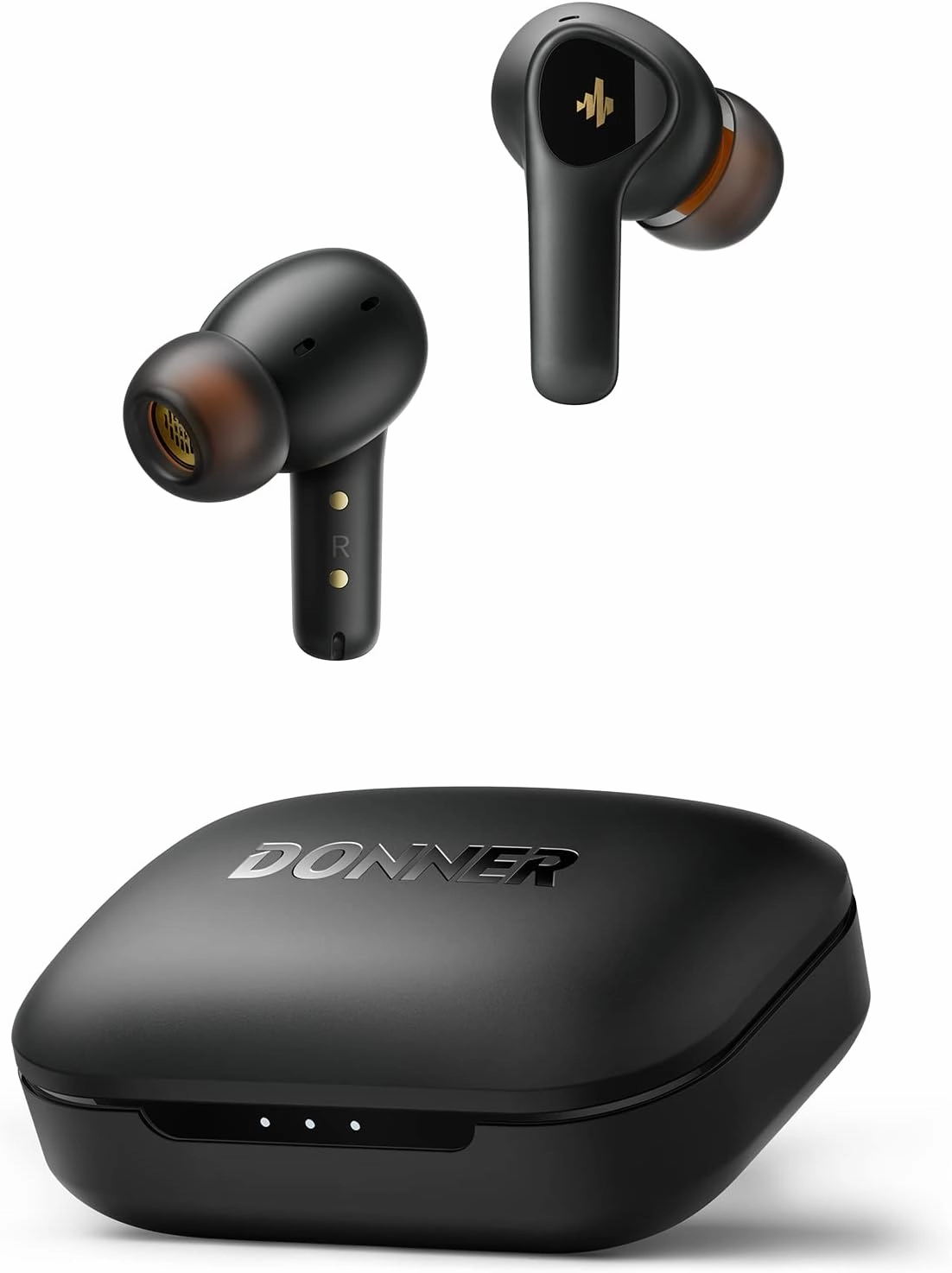 Donner Noise Cancelling Wireless Earbuds, Bluetooth 5.2 Earphones with 4 Mic Clear Calls, 12mm Drivers, App for Custom EQ, 32H Playtime, Fast Charging, Transparency - Dobuds ONE,Black TWS earbuds,compact wireless buds,Bluetooth ear tips,