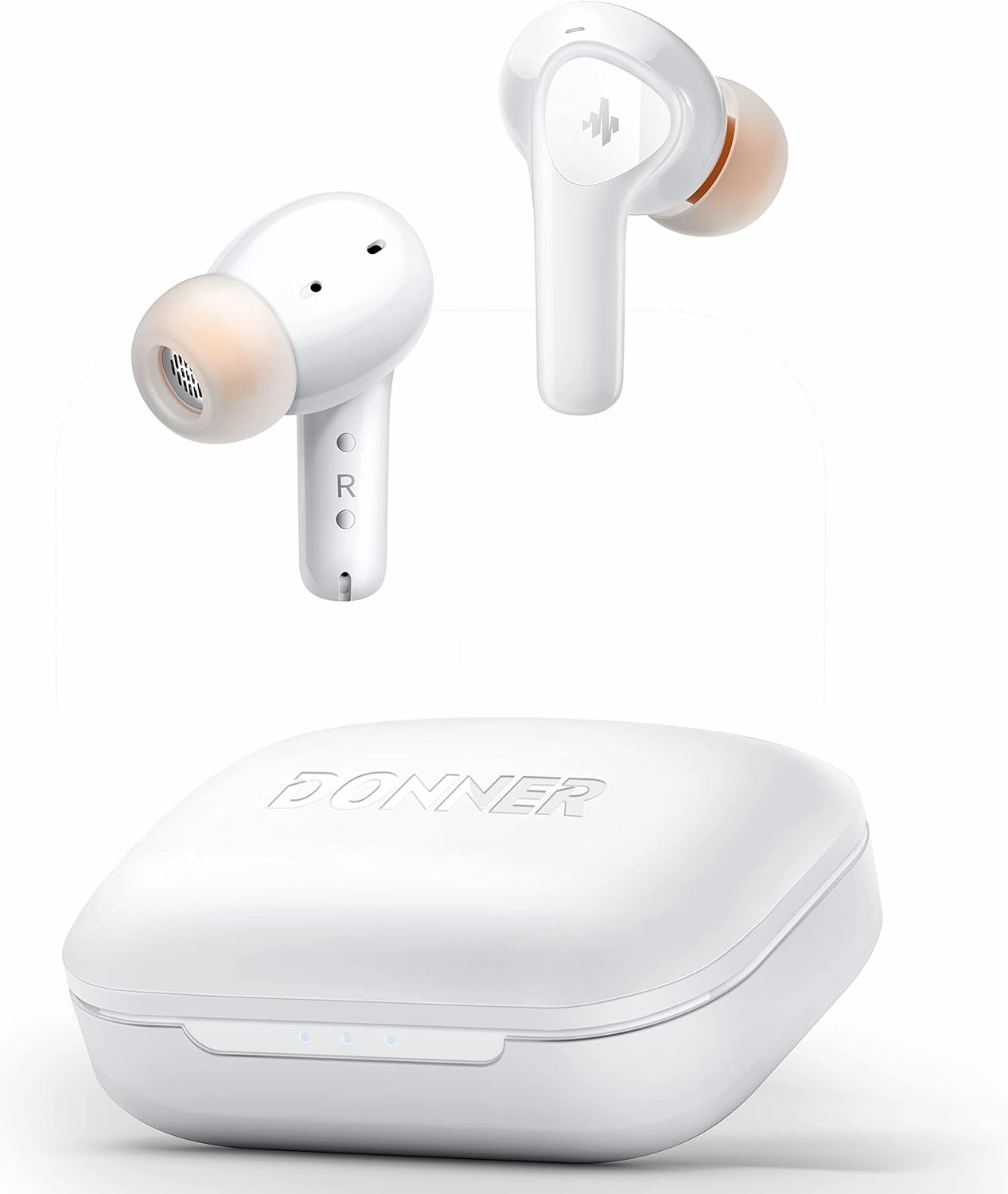 Donner Wireless Earbuds Noise Cancelling, Bluetooth 5.2 Earphones with 5 x EarTips, 4 Mic Clear Calls, 12mm Drivers, App for Custom EQ, 32H Playtime, Fast Charging, Transparency - Dobuds ONE,White TWS earbuds,compact wireless buds,Bluetooth ear tips,