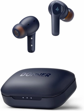 Donner Wireless Earbuds Noise Cancelling, Bluetooth 5.2 Earphones with ENC for Clear Calls, 12mm Drivers & Balanced Armature, App for Custom EQ, 32H Playtime, Fast Charging - Dobuds ONE, Blue TWS earbuds,compact wireless buds,Bluetooth ear tips,