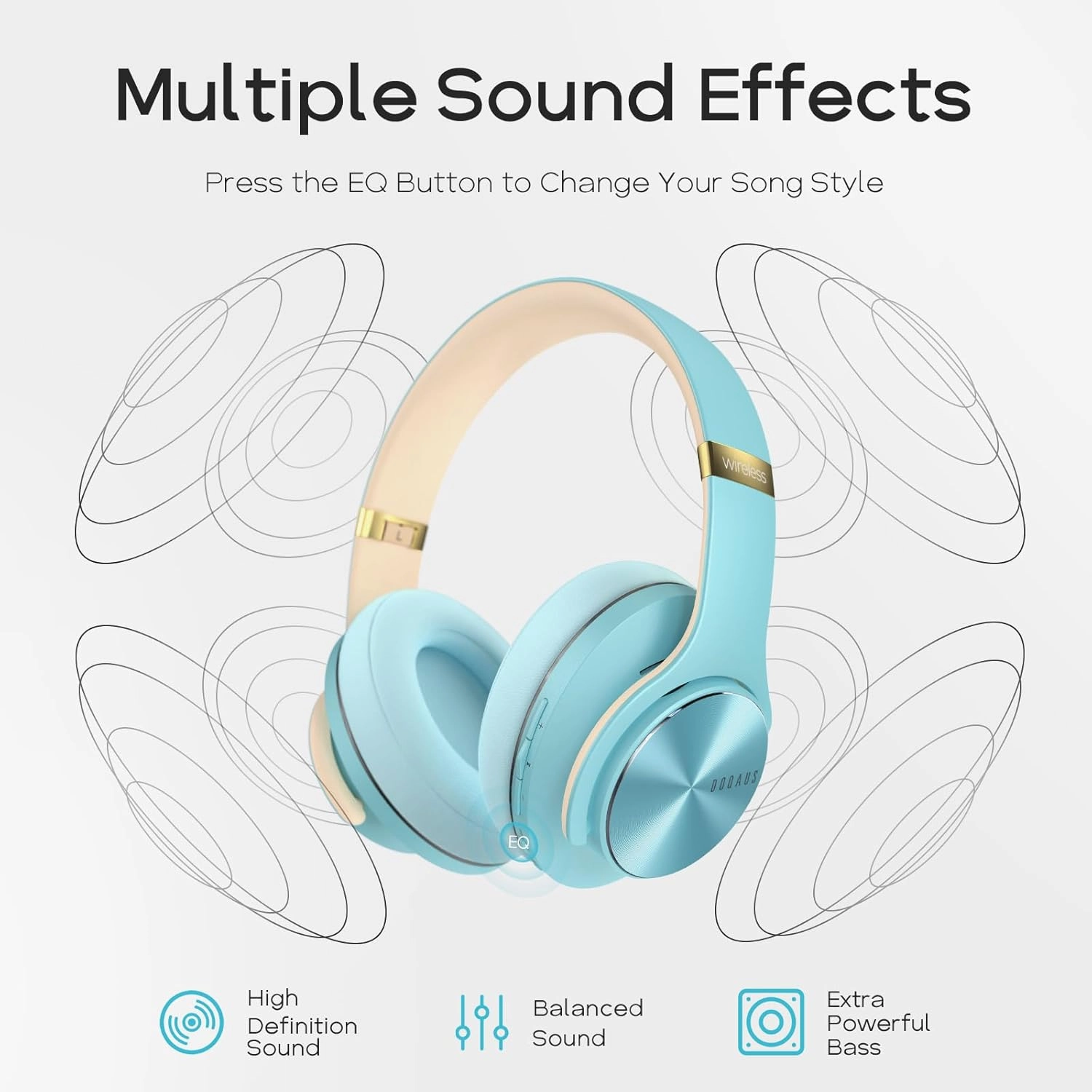 DOQAUS Bluetooth Headphones Over Ear, 90H Playtime Wireless, 3 EQ Modes, HiFi Audio & Deep Bass, ENC Noise Isolating Mic, Soft Earpads for Phone/PC