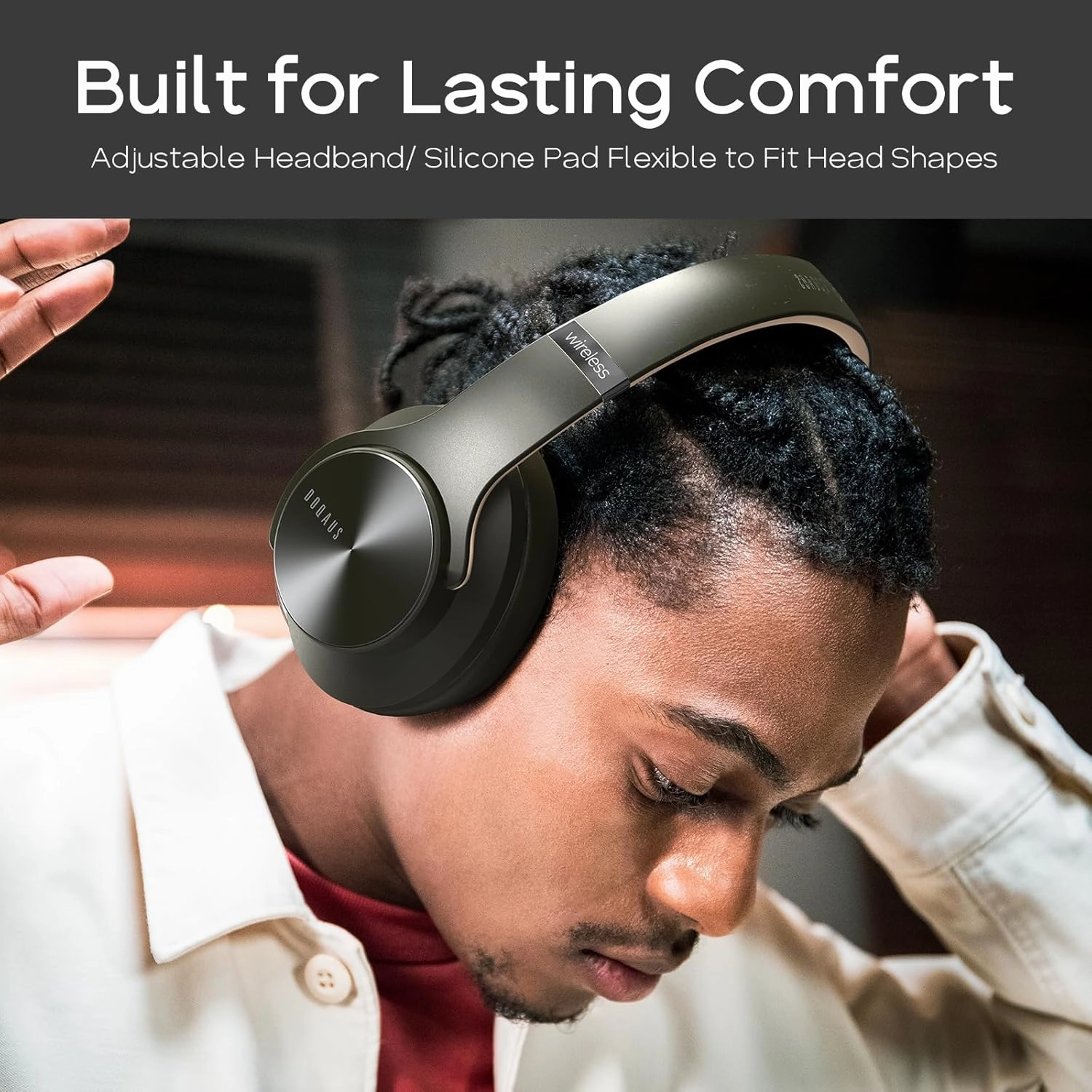 DOQAUS Bluetooth Headphones Over Ear, 90H Playtime Wireless, 3 EQ Modes, HiFi Audio & Deep Bass, ENC Noise Isolating Mic, Soft Earpads for Phone/PC