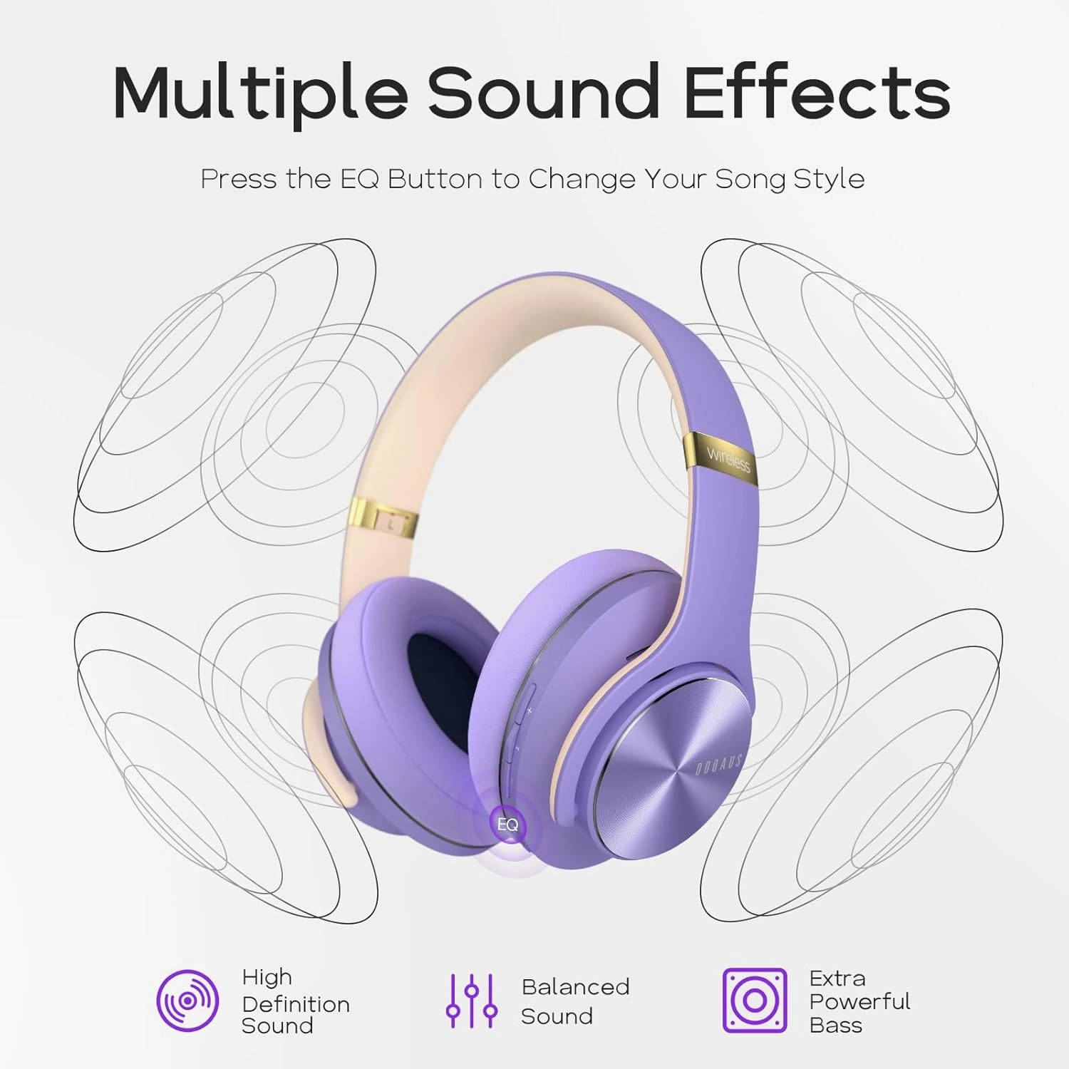 DOQAUS Bluetooth Headphones Over Ear, 90H Playtime Wireless, 3 EQ Modes, HiFi Audio & Deep Bass, ENC Noise Isolating Mic, Soft Earpads for Phone/PC