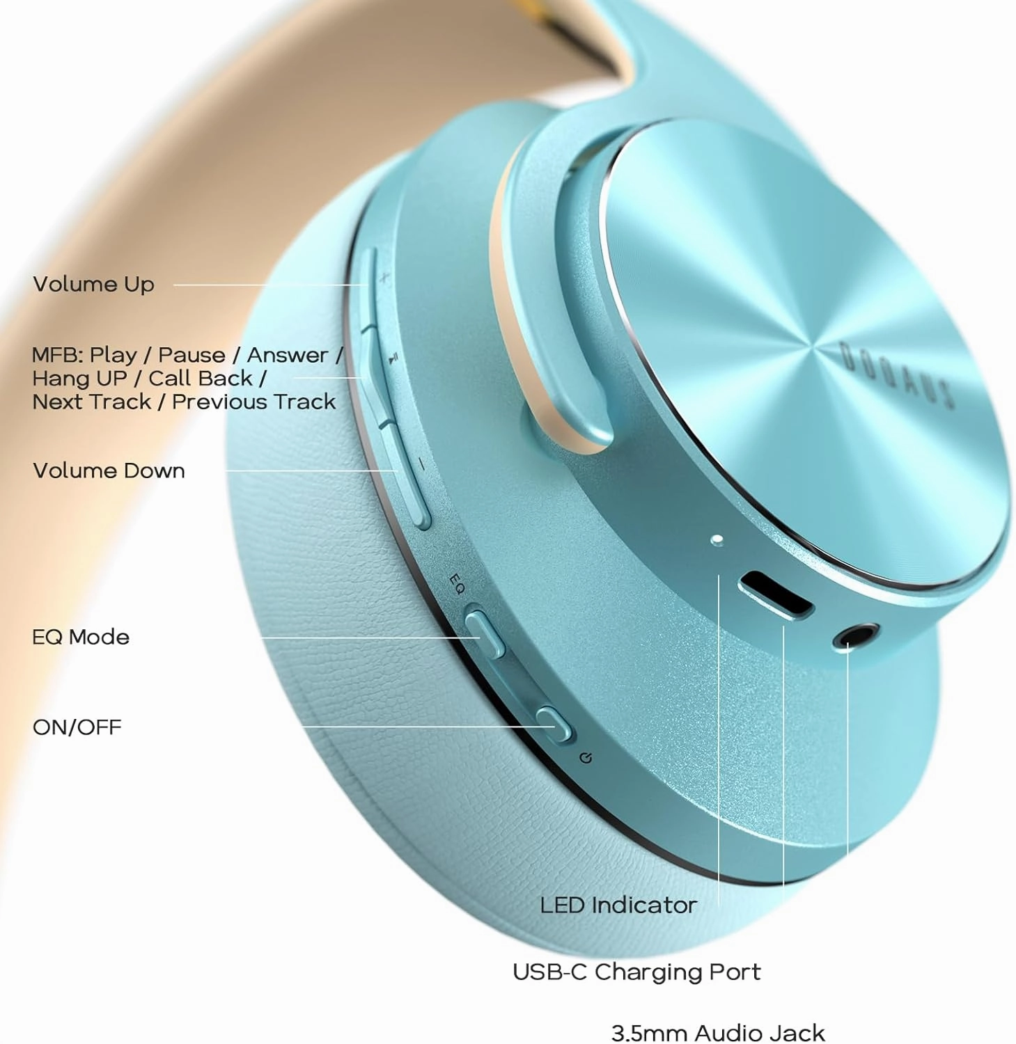DOQAUS Bluetooth Headphones Over Ear, 90H Playtime Wireless, 3 EQ Modes, HiFi Audio & Deep Bass, ENC Noise Isolating Mic, Soft Earpads for Phone/PC
