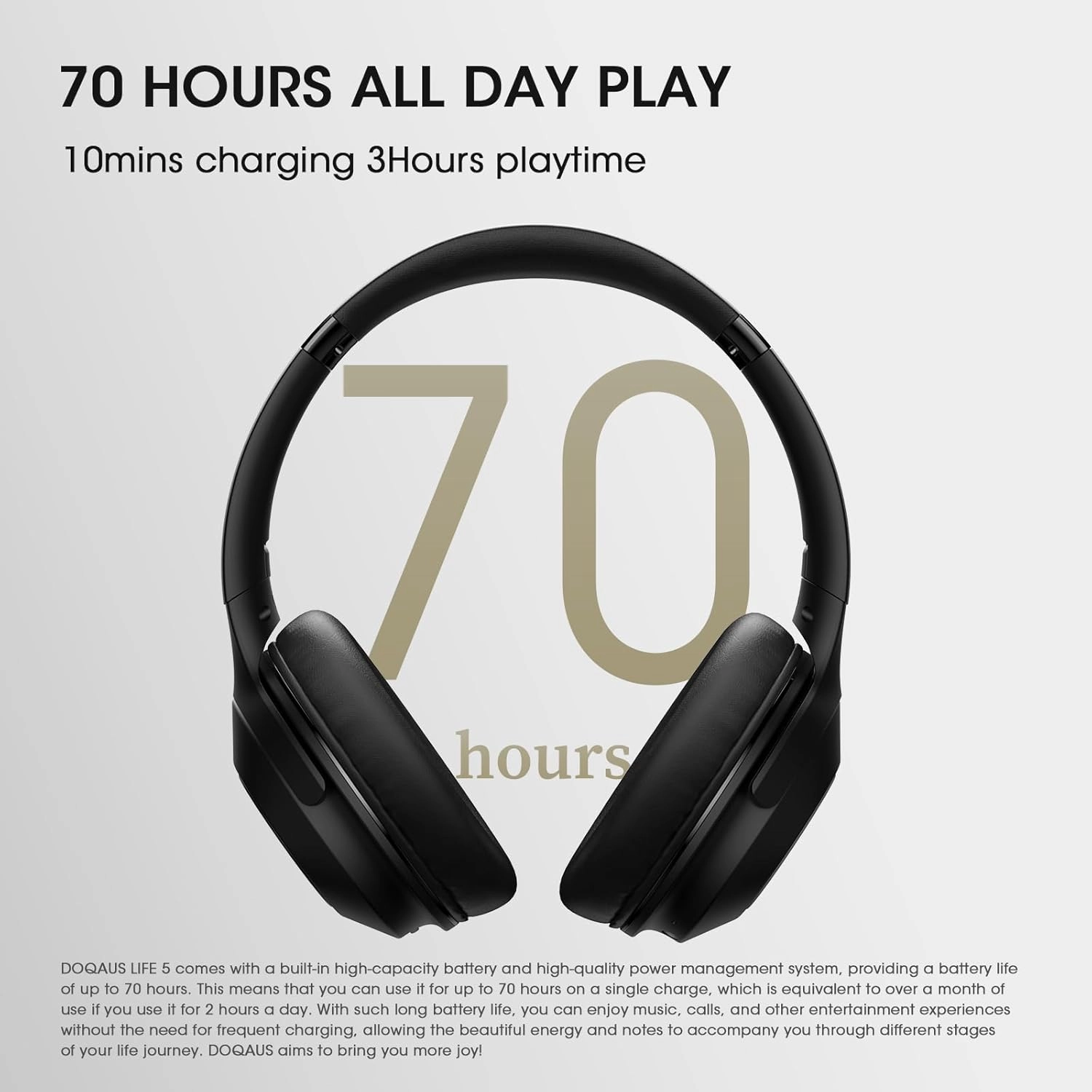DOQAUS Bluetooth Headphones Over Ear Wireless Headphone, 70H Playtime and 3EQ Modes with Mic, HiFi Stereo Sound, Deep Bass, Memory Foam Cups, for Phone PC Travel Home Office