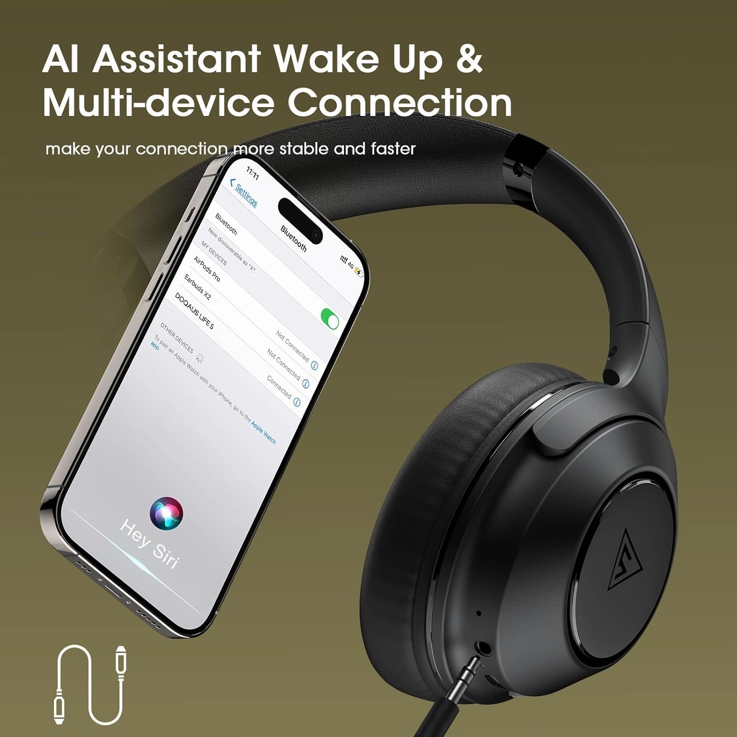 DOQAUS Bluetooth Headphones Over Ear Wireless Headphone, 70H Playtime and 3EQ Modes with Mic, HiFi Stereo Sound, Deep Bass, Memory Foam Cups, for Phone PC Travel Home Office