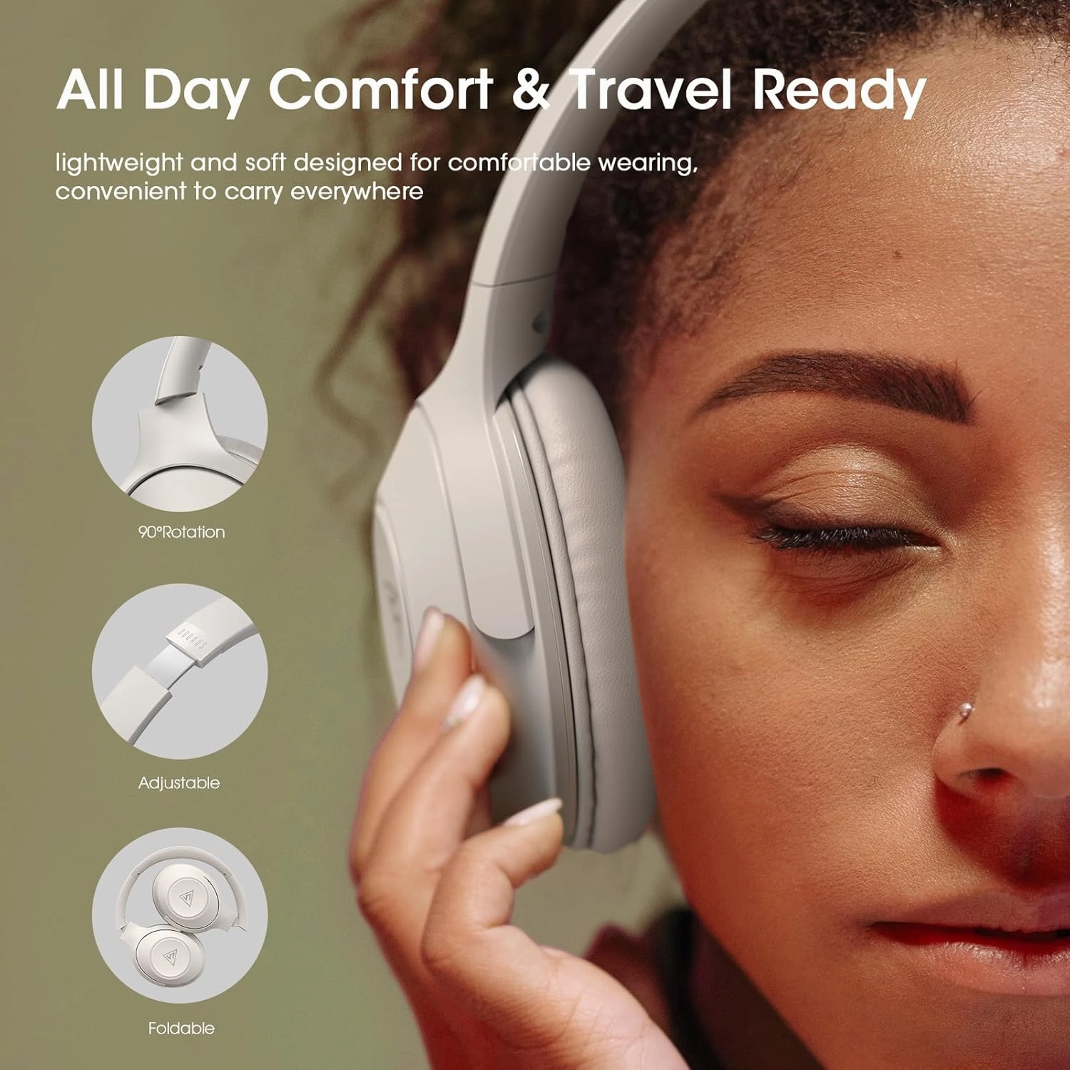 DOQAUS Bluetooth Headphones Over Ear Wireless Headphone, 70H Playtime and 3EQ Modes with Mic, HiFi Stereo Sound, Deep Bass, Memory Foam Cups, for Phone PC Travel Home Office