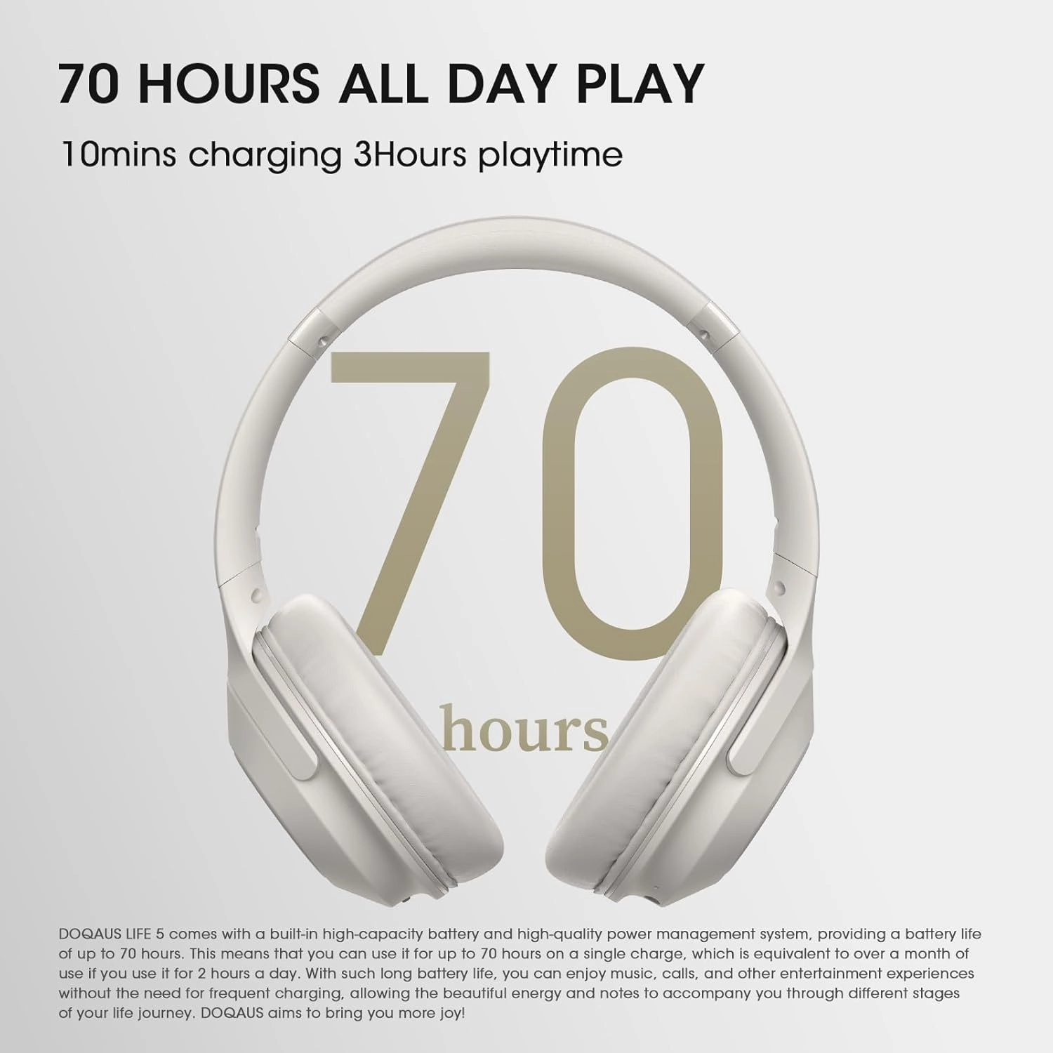 DOQAUS Bluetooth Headphones Over Ear Wireless Headphone, 70H Playtime and 3EQ Modes with Mic, HiFi Stereo Sound, Deep Bass, Memory Foam Cups, for Phone PC Travel Home Office