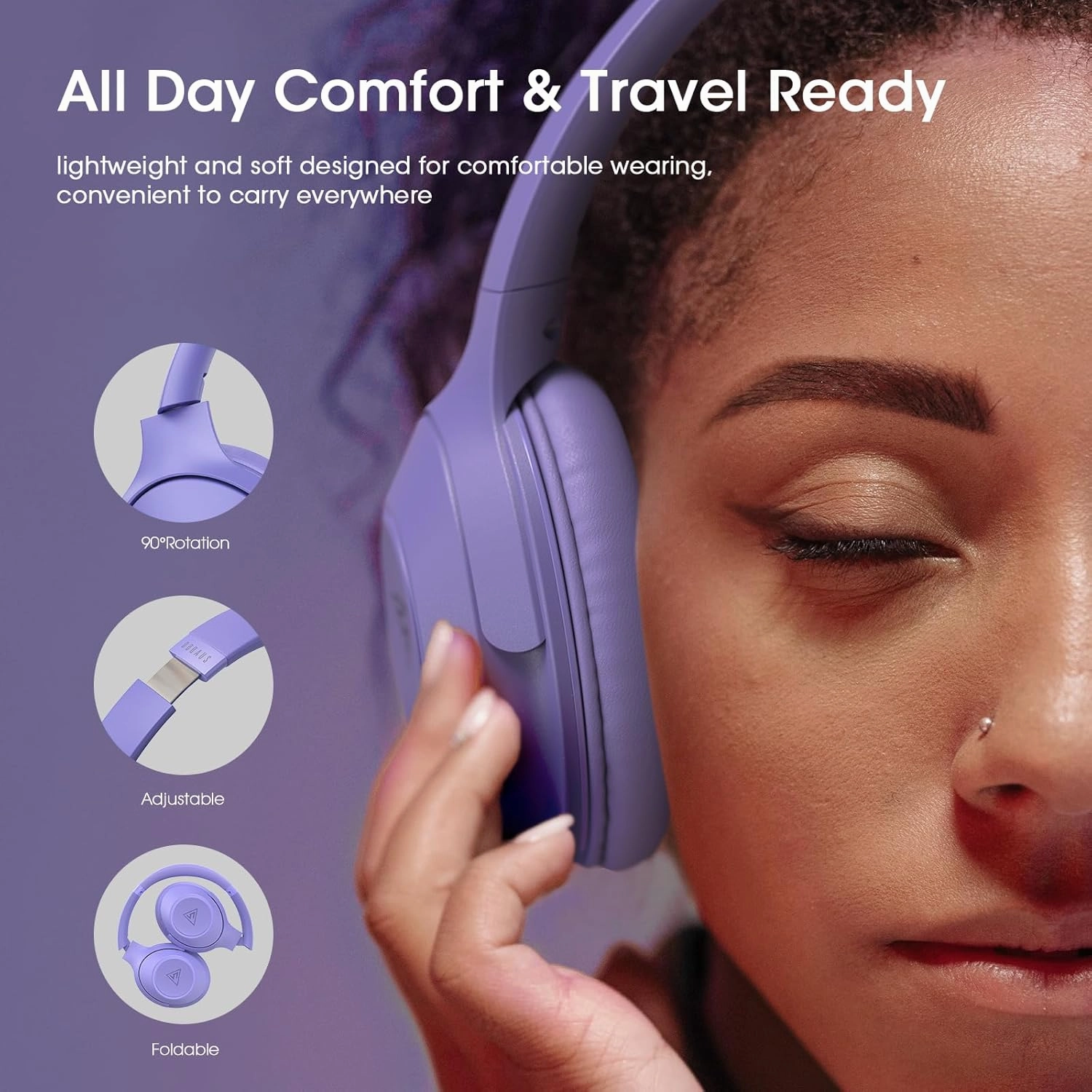 DOQAUS Bluetooth Headphones Over Ear Wireless Headphone, 70H Playtime and 3EQ Modes with Mic, HiFi Stereo Sound, Deep Bass, Memory Foam Cups, for Phone PC Travel Home Office