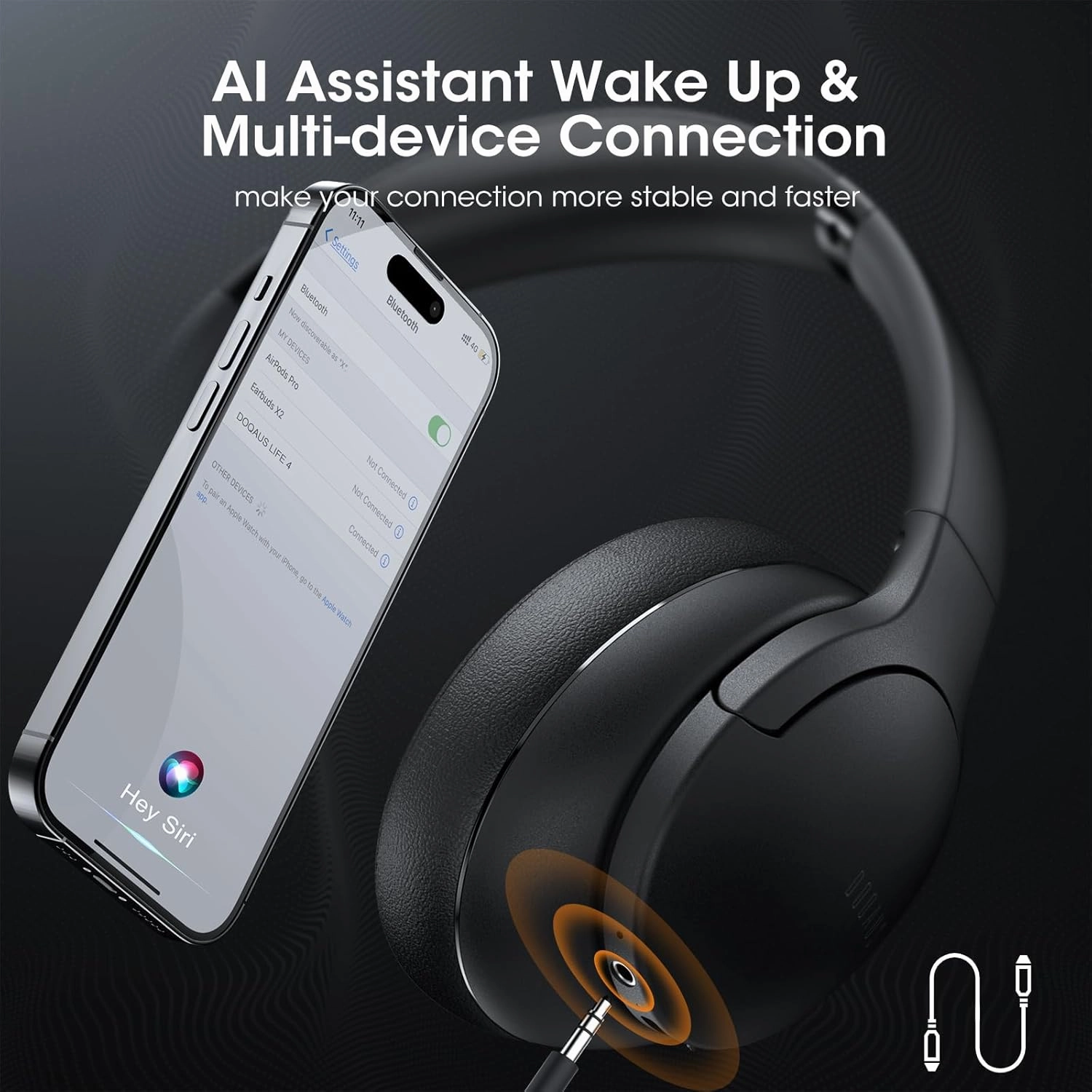 DOQAUS Upgrade Bluetooth Headphones Over Ear, 90H Playtime BT 5.3 Wireless Headphone EQ Modes, Built-in HD Mic, HiFi Stereo Sound, Deep Bass, Memory Foam Cups for Phone/PC&Travel/Gym/Workout