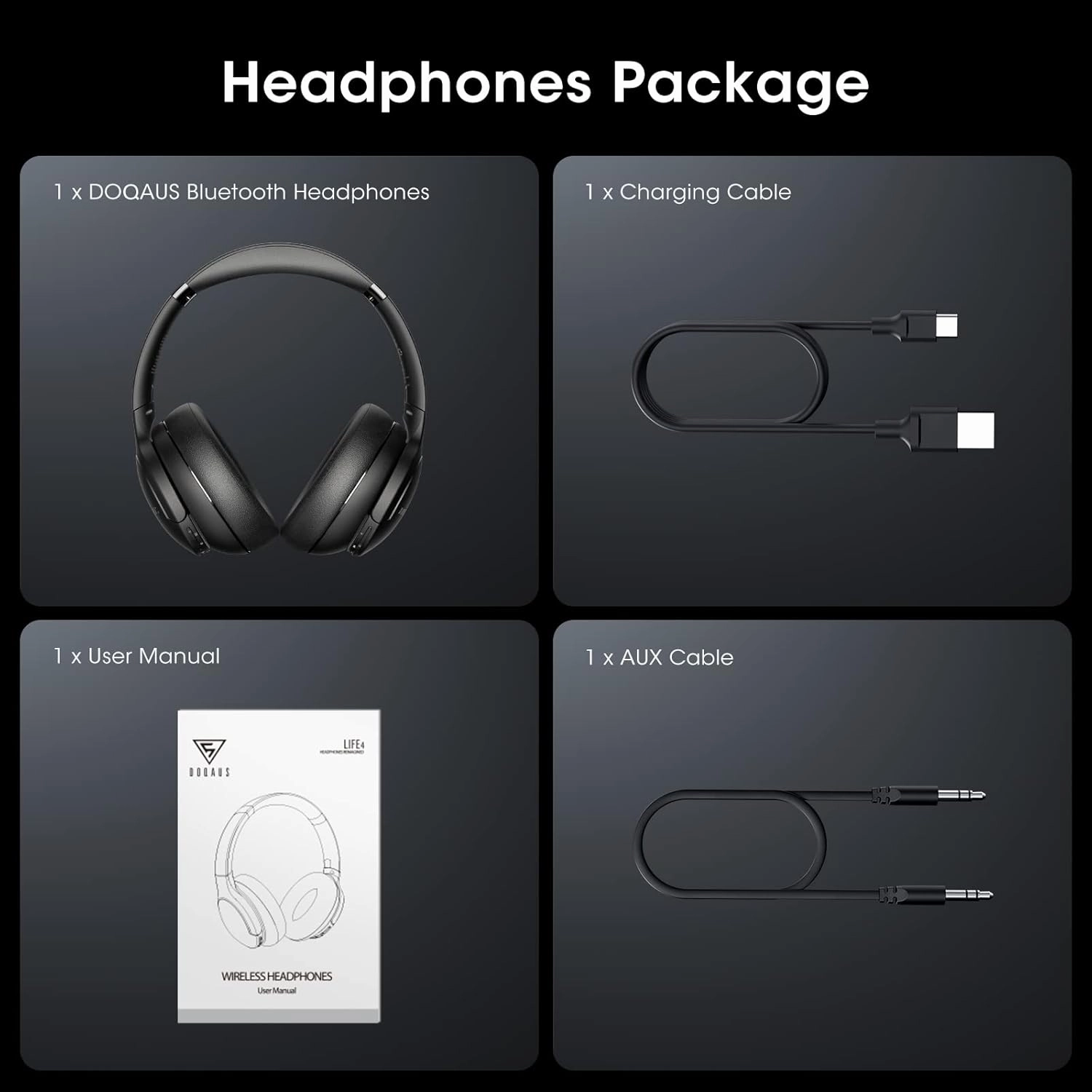 DOQAUS Upgrade Bluetooth Headphones Over Ear, 90H Playtime BT 5.3 Wireless Headphone EQ Modes, Built-in HD Mic, HiFi Stereo Sound, Deep Bass, Memory Foam Cups for Phone/PC&Travel/Gym/Workout