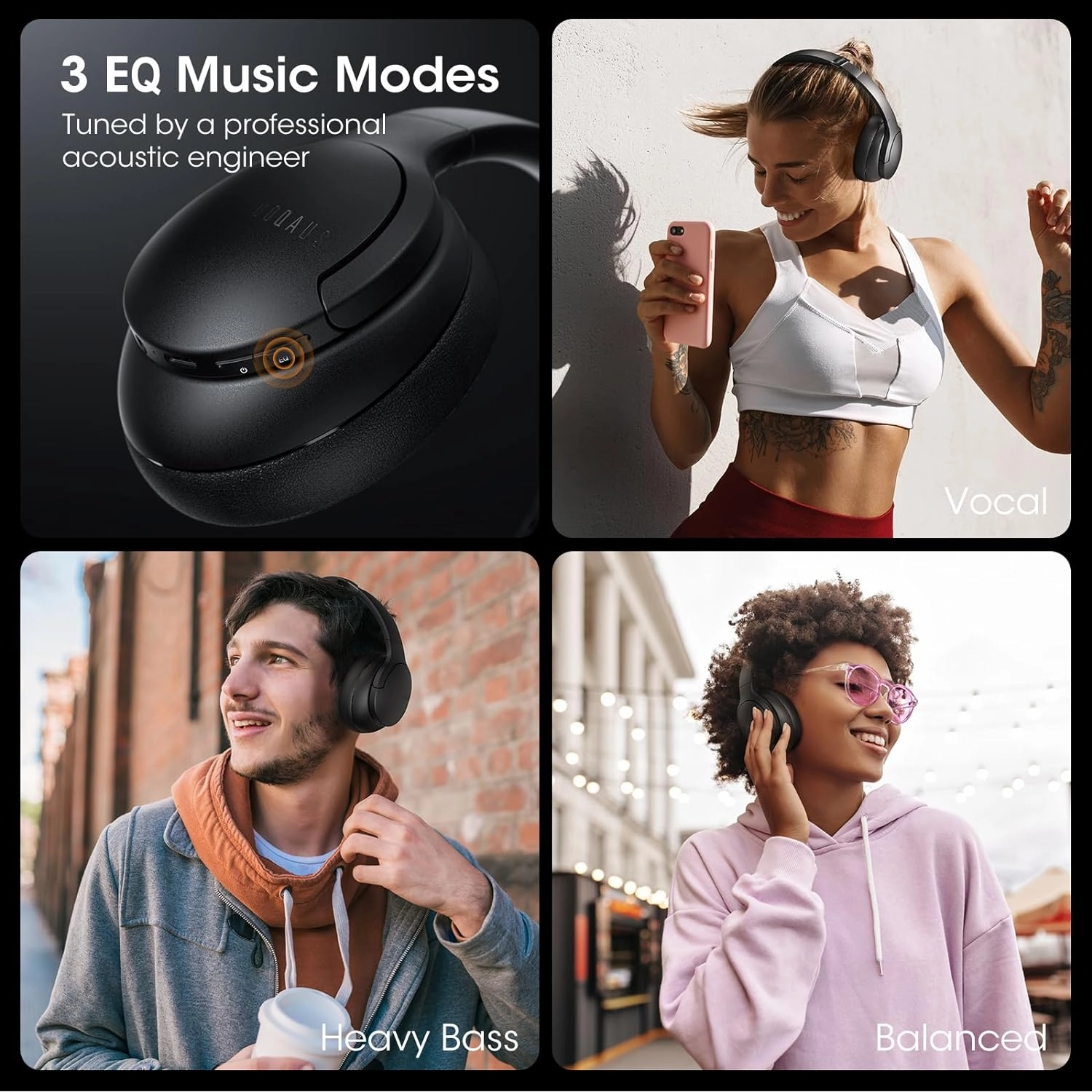DOQAUS Upgrade Bluetooth Headphones Over Ear, 90H Playtime BT 5.3 Wireless Headphone EQ Modes, Built-in HD Mic, HiFi Stereo Sound, Deep Bass, Memory Foam Cups for Phone/PC&Travel/Gym/Workout