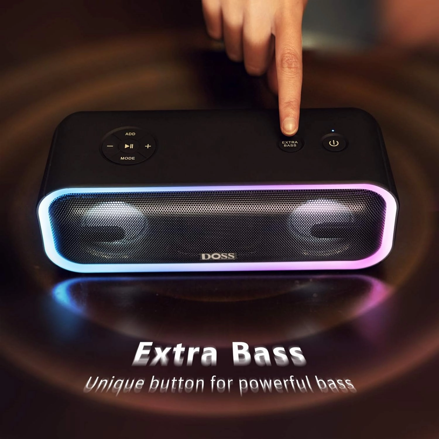 DOSS SoundBox Pro  Bluetooth Speaker with 24W Impressive Sound, Extra Bass, IPX6 Waterproof, 15H Playtime, Wireless Stereo Pairing, Multi-Colors Light, Portable for Outdoor, Home, Party, Beach