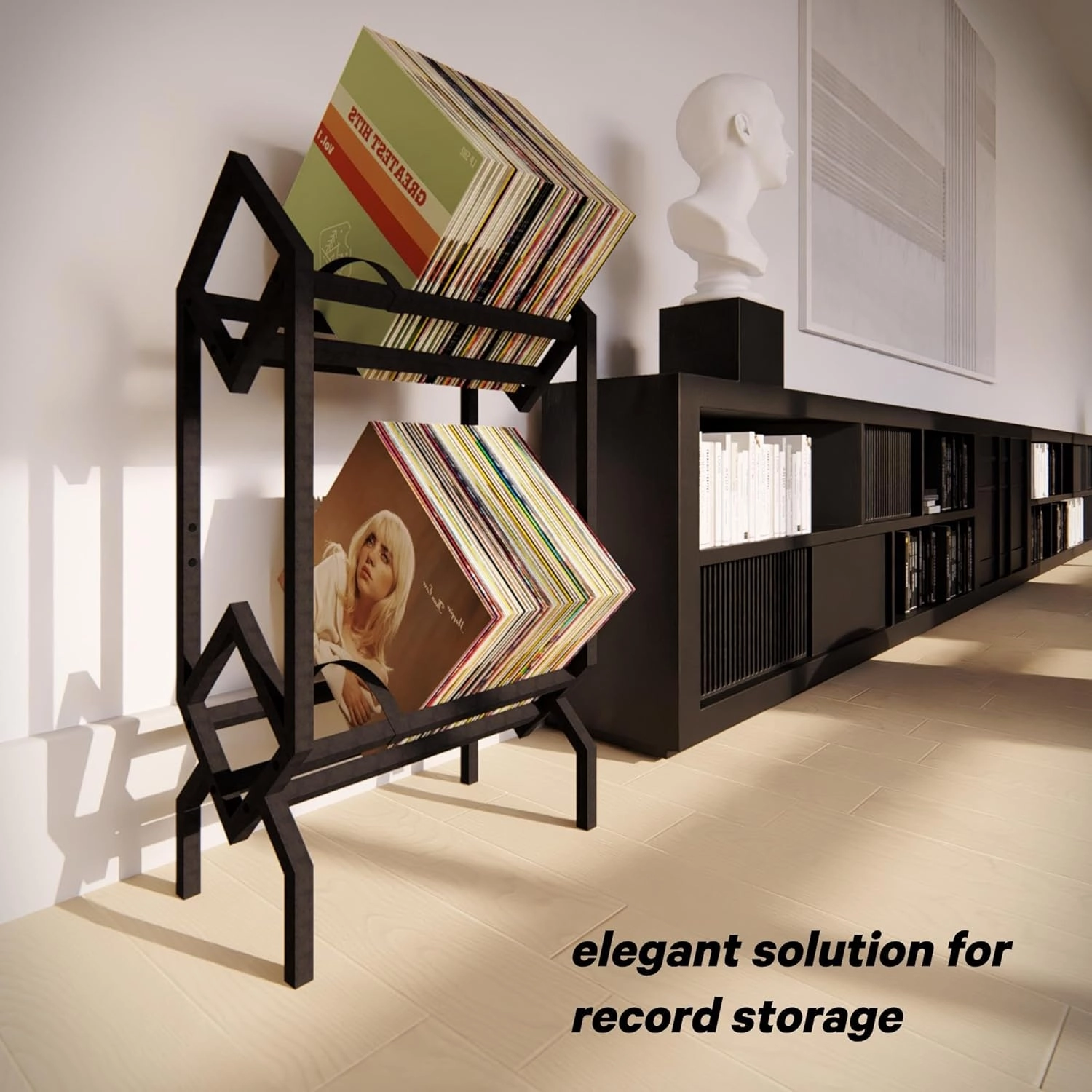 Double layer Vinyl Record Storage Shelf - LP Record Holder - 160-200 LP Display Rack - Ideal for Albums, Books, Magazines, Files - Matte Black