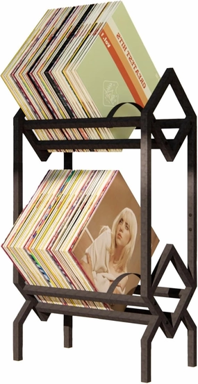 Double layer Vinyl Record Storage Shelf - LP Record Holder - 160-200 LP Display Rack - Ideal for Albums, Books, Magazines, Files - Matte Black vinyl storage,record holder,LP organizer,