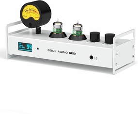 Douk Audio 2 Channel Bluetooth Vacuum Tube Preamp, Hi-Fi Headphone Amp, USB DAC PC Sound Card, Wireless Receiver Audio Preamplifier with VU Meter, Optical, Coaxial, APTX, LDAC, DSD256, Remote Control tube amplifier,valve amp,audiophile tube stereo,