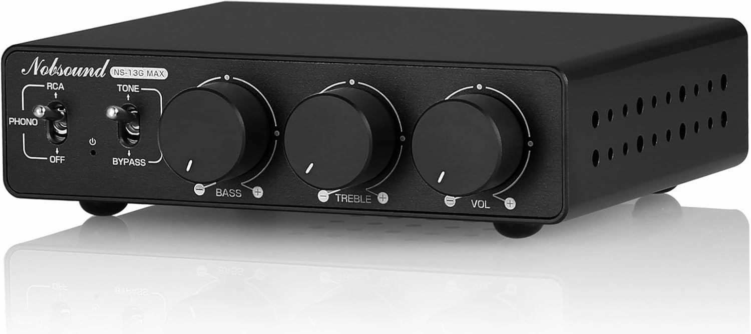 Douk Audio NS-13G MAX 300Wx2 Stereo Amplifier with Phono Input - HiFi Class D Mini Power Amp for Home Theater, Turntables, Studio Monitor | TPA3255 Chip, RCA/MM Inputs, Bass/Treble Control (DC 48V) integrated amplifier,stereo receiver,hi-fi amp combo,