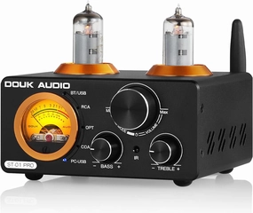Douk Audio ST-01 PRO 200W Bluetooth Amplifier, 2 Channel Vacuum Tube Power Amp with USB DAC/Coaxial Optical Inputs/VU Meter/Treble Bass Control for Home Theater/Stereo Speakers (Upgrade Version) integrated amplifier,stereo receiver,hi-fi amp combo,