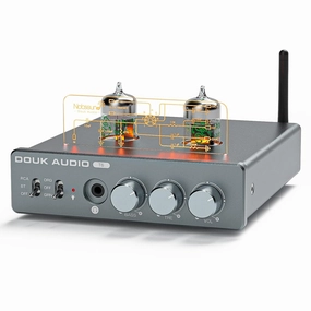 Douk Audio T6 2 Channel 80 watts x2 Bluetooth Tube Amplifier Hi-Fi Stereo Power Amp Audio Wireless Receiver with Headphone/Line Output & Treble Bass Tone Control tube amplifier,valve amp,audiophile tube stereo,