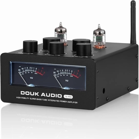 Douk Audio T6 PRO Bluetooth Tube Amplifier, 300W x2 TPA3255 Hybrid Amp for Home Theater and Hi-Fi Systems, with Dual VU Meters, Super Bass, and Audiophile-Grade Components (Upgrade Black) integrated amplifier,stereo receiver,hi-fi amp combo,