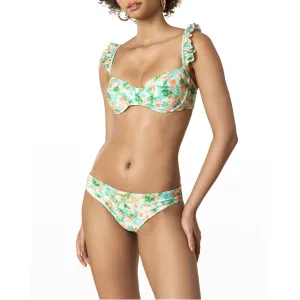 Dream Floral Winged Bra Top In Watercolor Green/coral