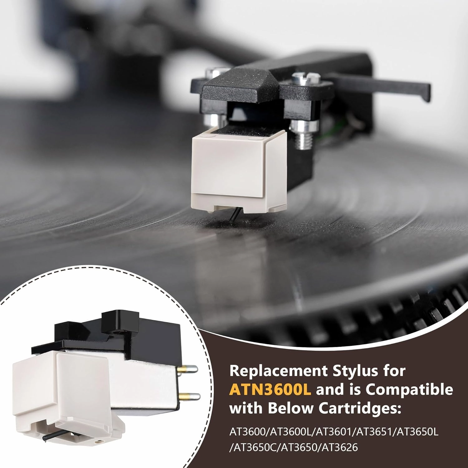 Dreyoo 1 Pack Record Player Needle Replacement for ATN3600L, Turntable Stylus Compatible with Audio-Technica ATPL30/ATPL50/ATLP60/ATLP60USB/ATLP2D/ATLP2DUSB Vinyl Turntable Player