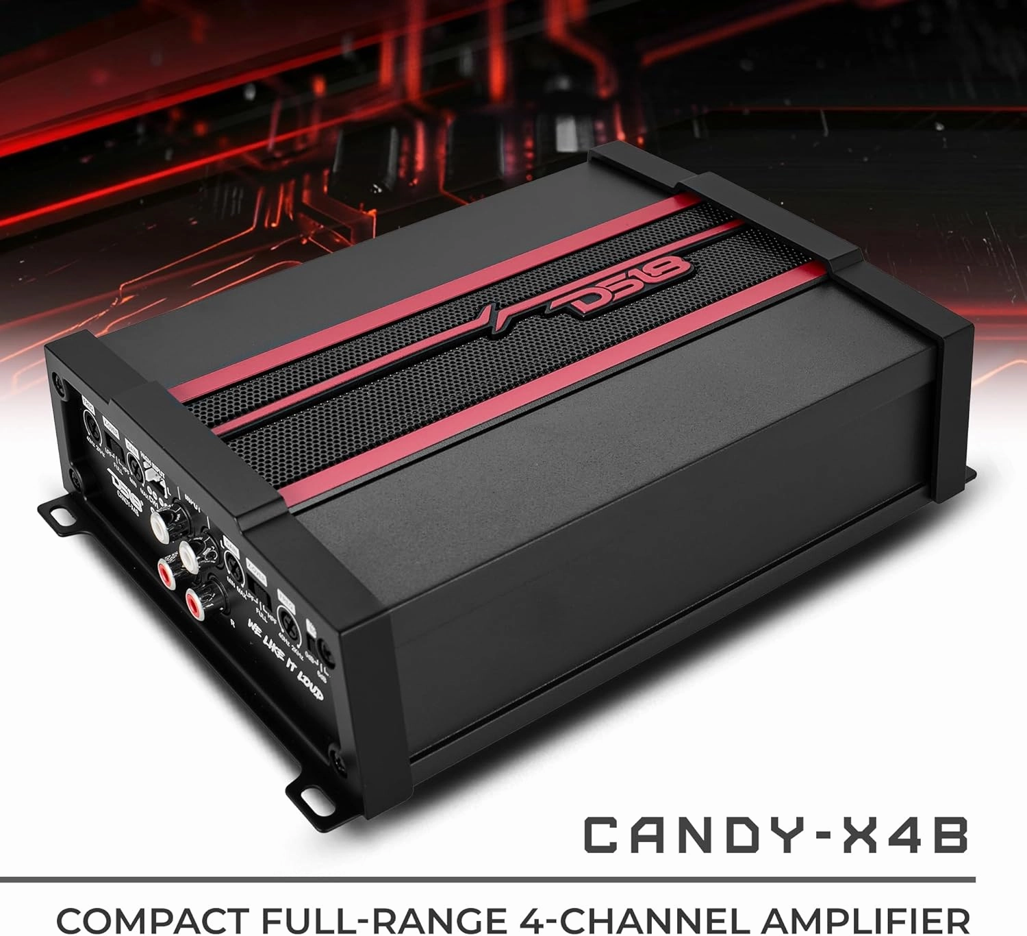 DS18 CANDY-X4B Car Amplifier 4-Channel Class D, 1600W Peak Power RMS, 4 x 120W at 4 Ohm, 4 x 200W at 2 Ohm, and 2 x 350W at 4 Ohm Bridge - Compact Size, fits into Any Vehicle