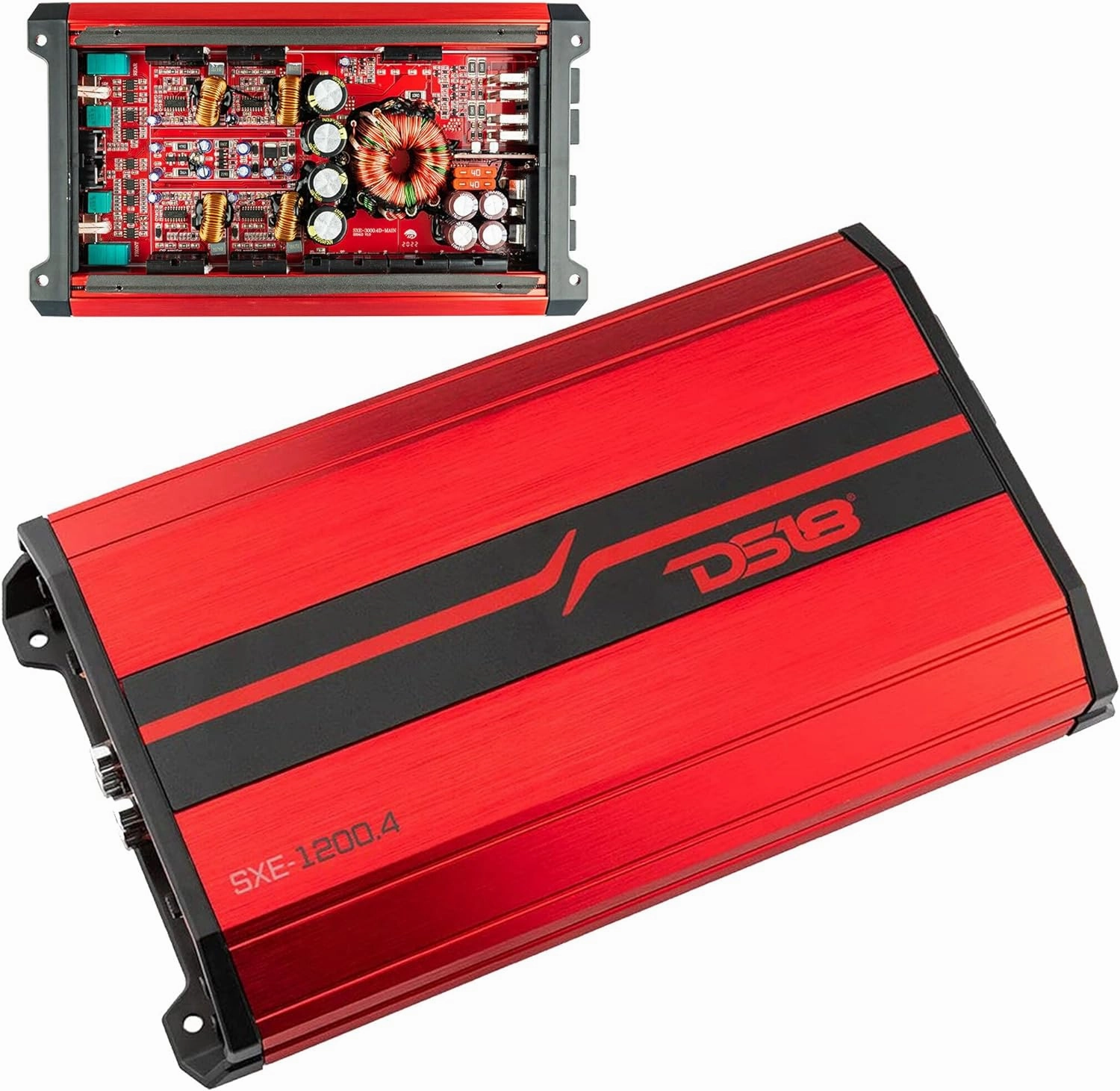 DS18 SXE-1200.4/RD Car Amplifier Stereo Full-Range Class A/B 4-Channel 60x4 RMS @4 OHM 1200 Watts - Powerful and Compact Amp for Speakers in Car Audio System power amplifier,stereo amp,hi-fi power amp,