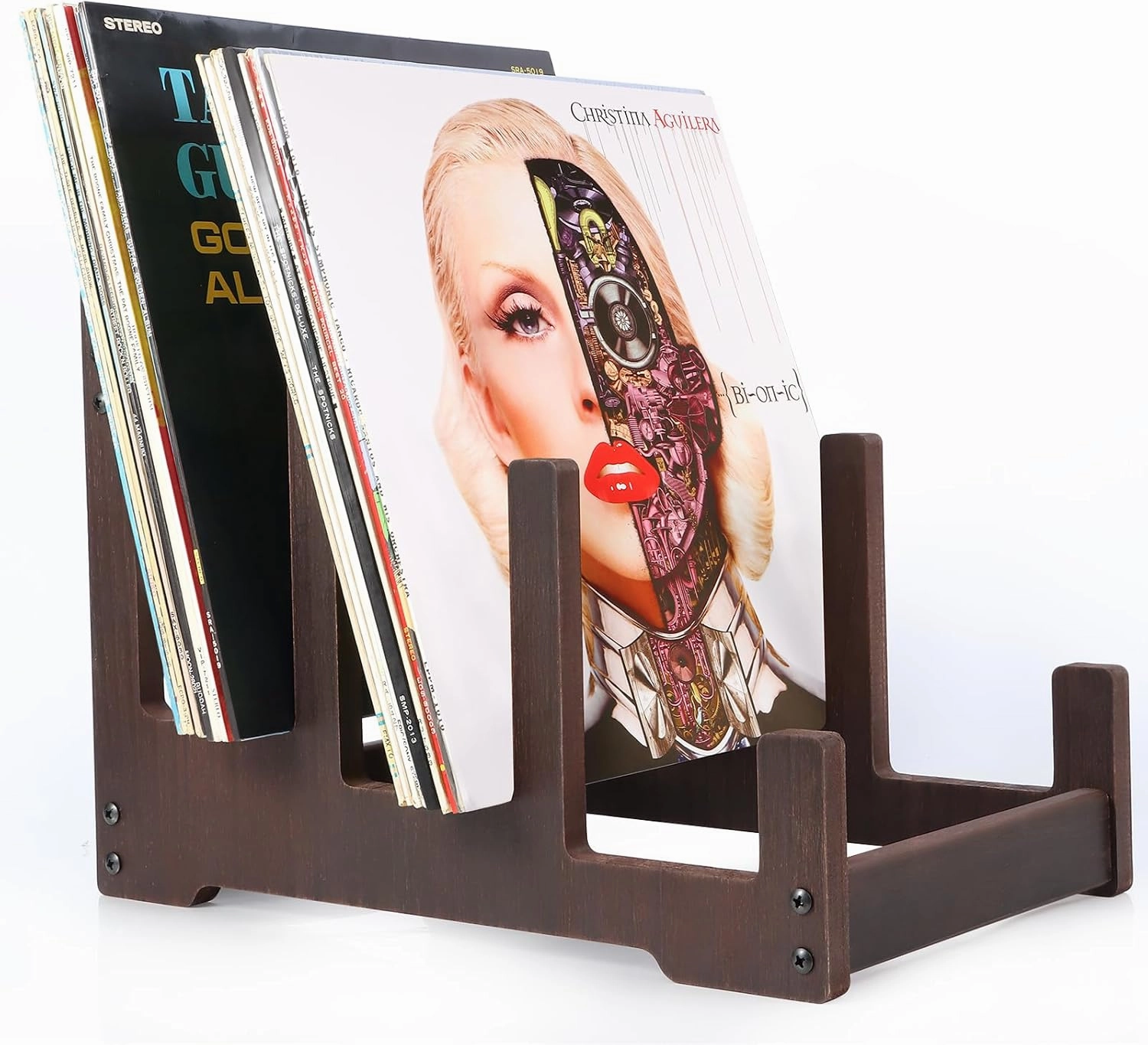 Durable Vinyl Record Holder Stand , 3-Tier Wood Vinyl Record Storage Racks - Holds Up to 60 LPs, for Albums & Magazines - Space-Saving Display Organizer vinyl storage,record holder,LP organizer,