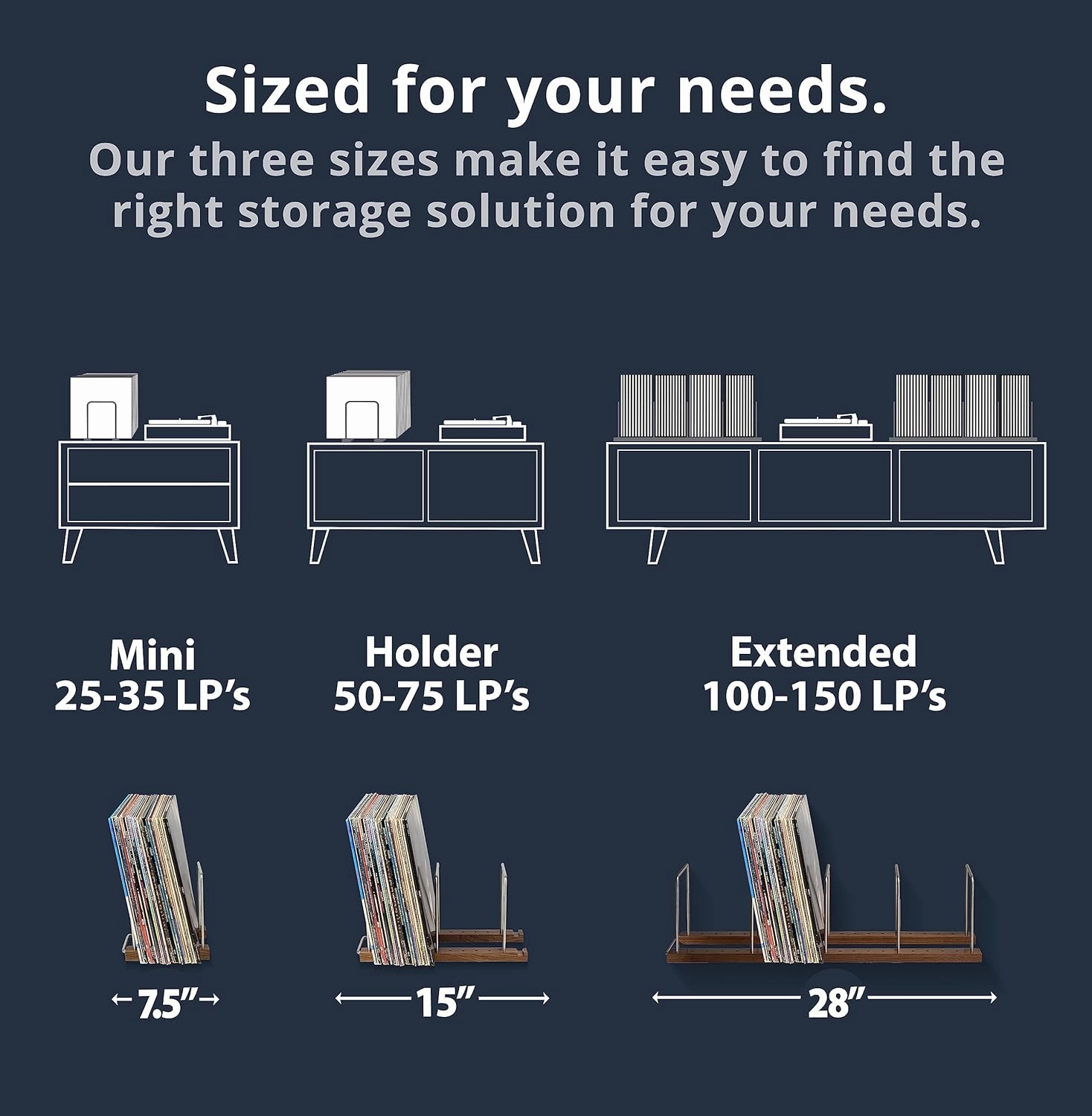 Durable Vinyl Record Storage Holder for 75 LPs, Solid Walnut Record Stand with Built-in Now Playing Display, Sleek Vinyl Record Holder & Display for Album