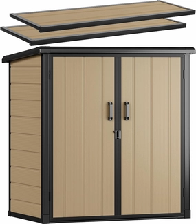 DWVO 51 cuft Outdoor Tall Storage Shed with 2 Shelves, Weatherproof Vertical Tool Shed with Floor & Lockable Doors, Sturdy Double-Wall Plastic Cabinet for Garbage Cans and Garden Equipment (Brown) equipment cabinet,AV gear cabinet,component enclosure,