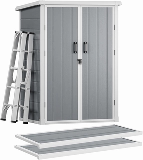 DWVO Outdoor Vertical Storage Shed with 2 Shelves, 60 Cu Ft Waterproof Resin Garden Shed with Floor & Lockable Door, Plastic Tall Tool Cabinet for Garbage Cans, Lawn Equipment, Garden Supplies (Gray) equipment cabinet,AV gear cabinet,component enclosur
