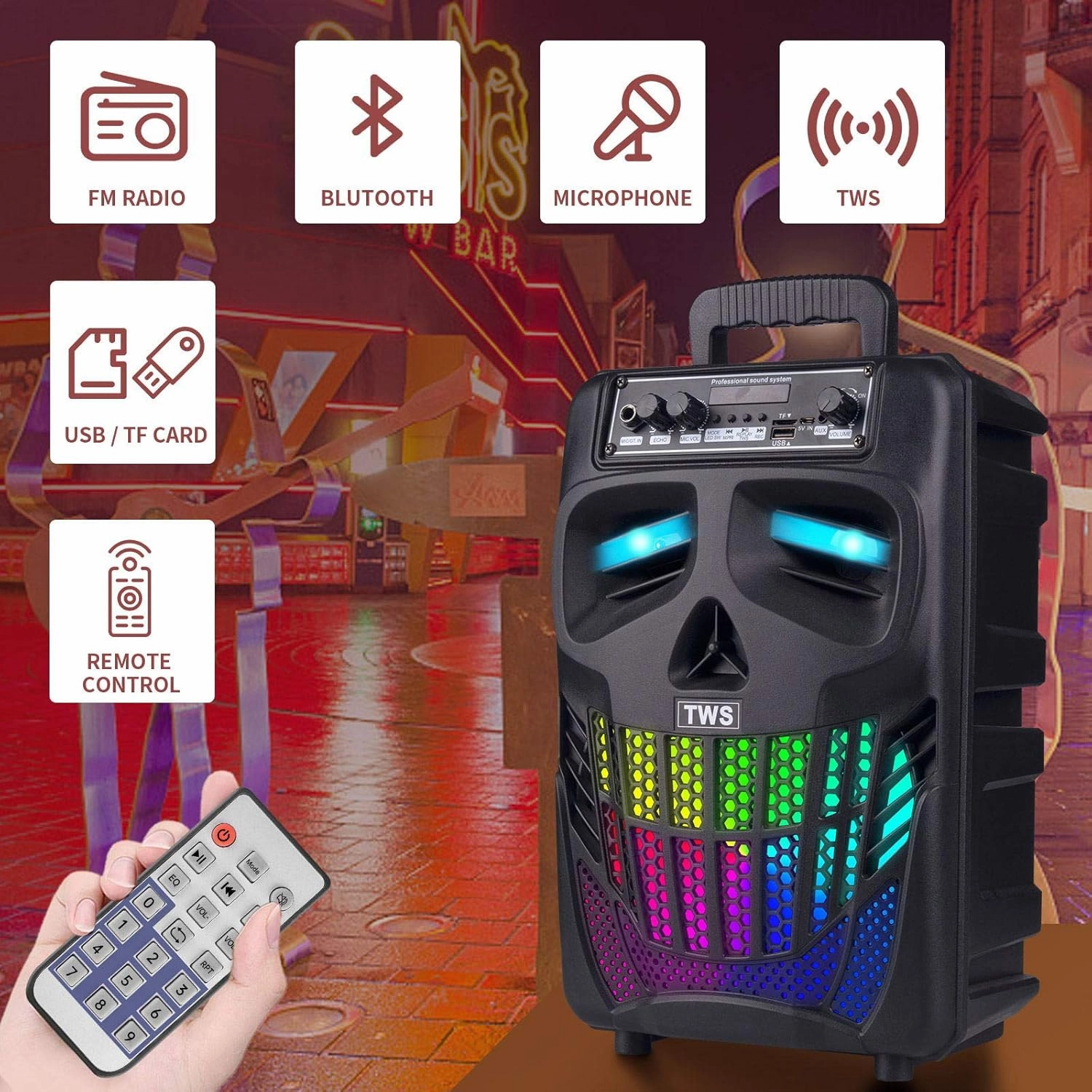 E I F E R Cool Skull Bluetooth Speakers, Portable Wireless Speaker, Compatible with Smartphones and Tablets, Suit for Home Garden Party