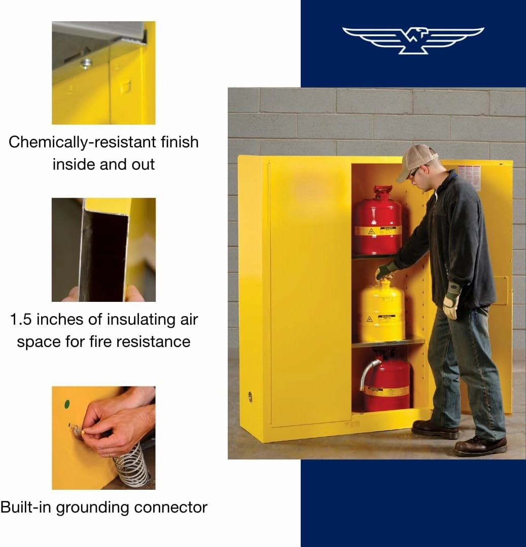 Eagle American Made 30 Gallon Flammable Liquid Storage Cabinet, Manual-Close Fireproof Cabinet for Schools, Garages, Manufacturing Facilities, 43" x 18" x 44", 1932X