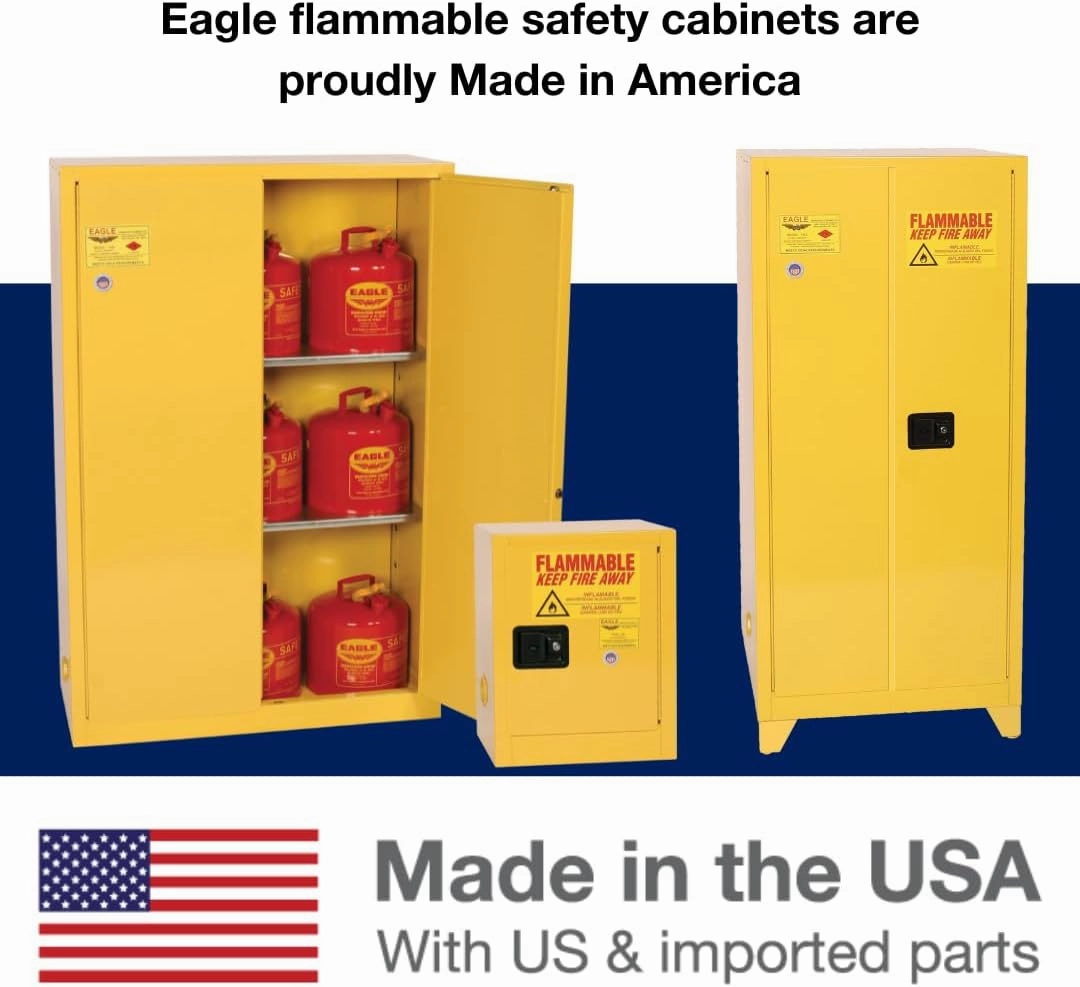 Eagle American Made 30 Gallon Flammable Liquid Storage Cabinet, Manual-Close Fireproof Cabinet for Schools, Garages, Manufacturing Facilities, 43" x 18" x 44", 1932X