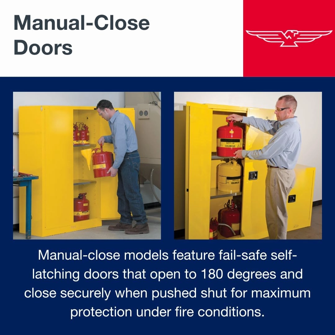 Eagle American Made 30 Gallon Flammable Liquid Storage Cabinet, Manual-Close Fireproof Cabinet for Schools, Garages, Manufacturing Facilities, 43" x 18" x 44", 1932X