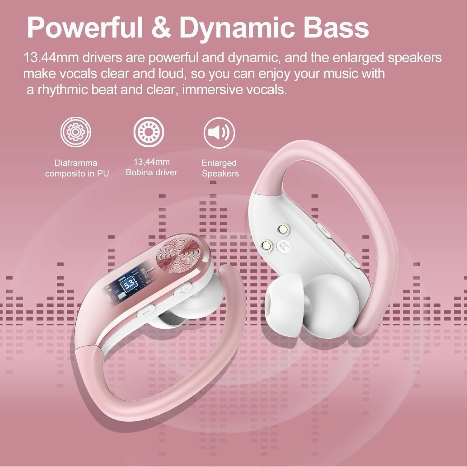 Ear Buds Wireless Bluetooth Earbuds 2025 New Bluetooth 5.3 Headphones with LED Display 68H Playtime Powerful Bass Over Ear Sport Earphones with Earhooks IP7 Waterproof for Gym/Running