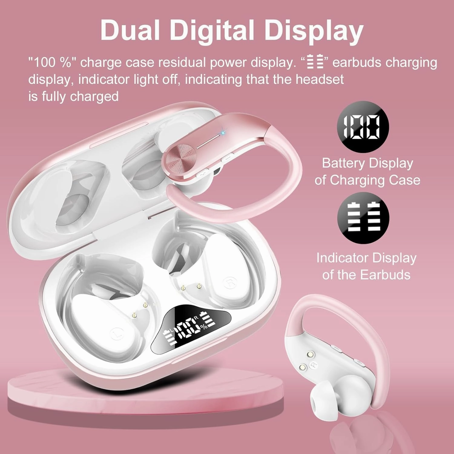 Ear Buds Wireless Bluetooth Earbuds 2025 New Bluetooth 5.3 Headphones with LED Display 68H Playtime Powerful Bass Over Ear Sport Earphones with Earhooks IP7 Waterproof for Gym/Running